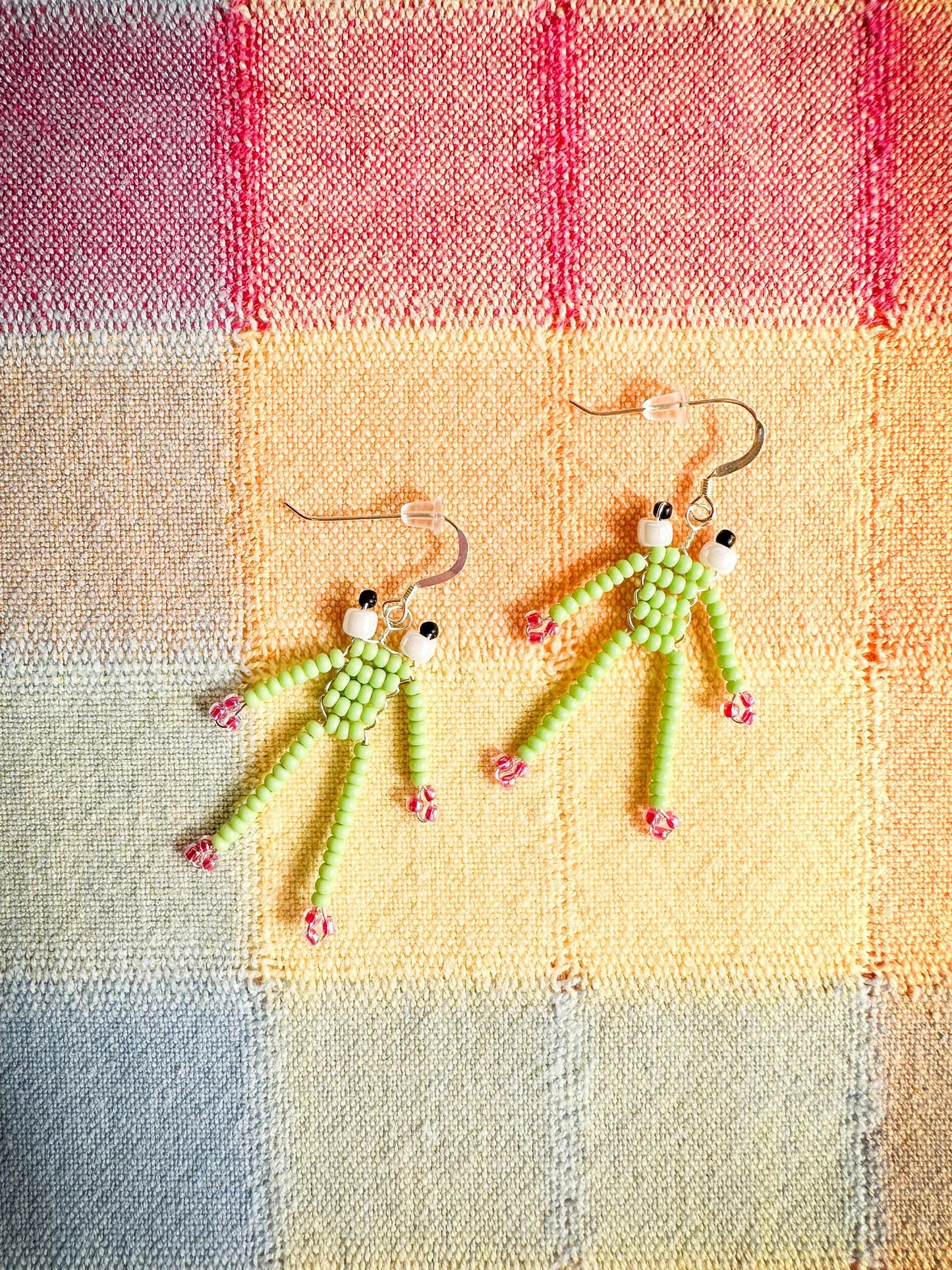 Frog Earrings - Handmade Beaded Silver Frog Earrings