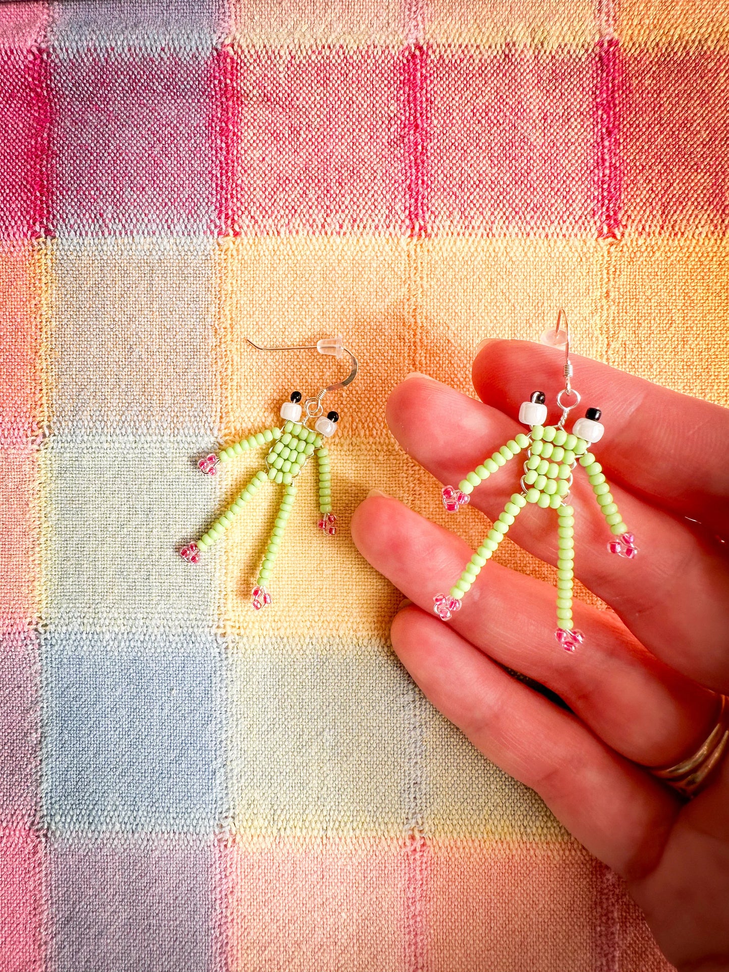 Frog Earrings - Handmade Beaded Silver Frog Earrings