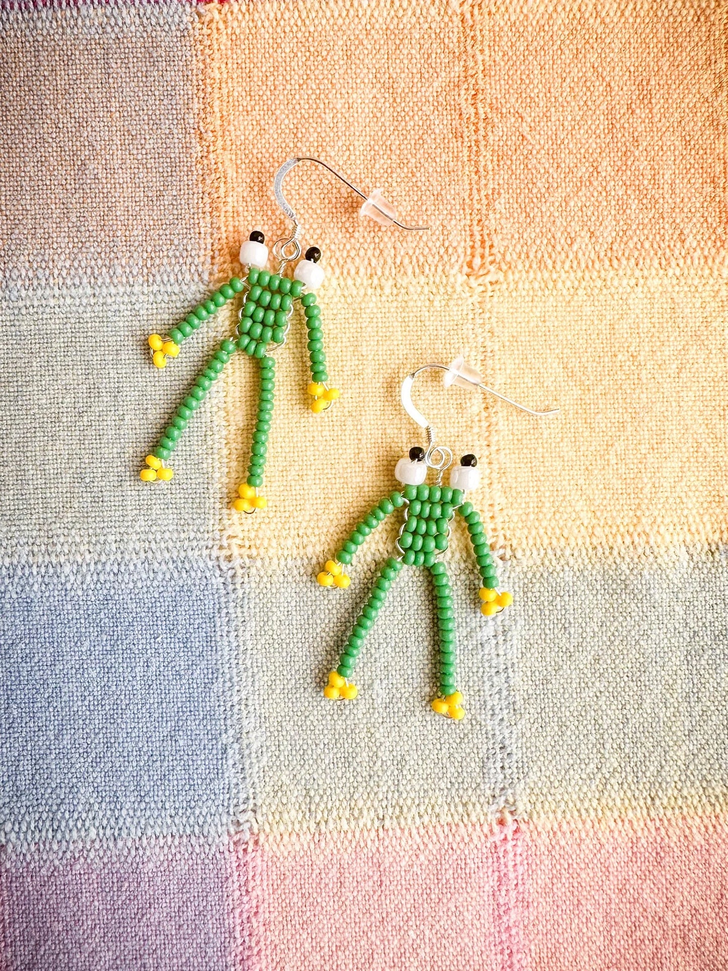 Frog Earrings - Handmade Beaded Silver Frog Earrings