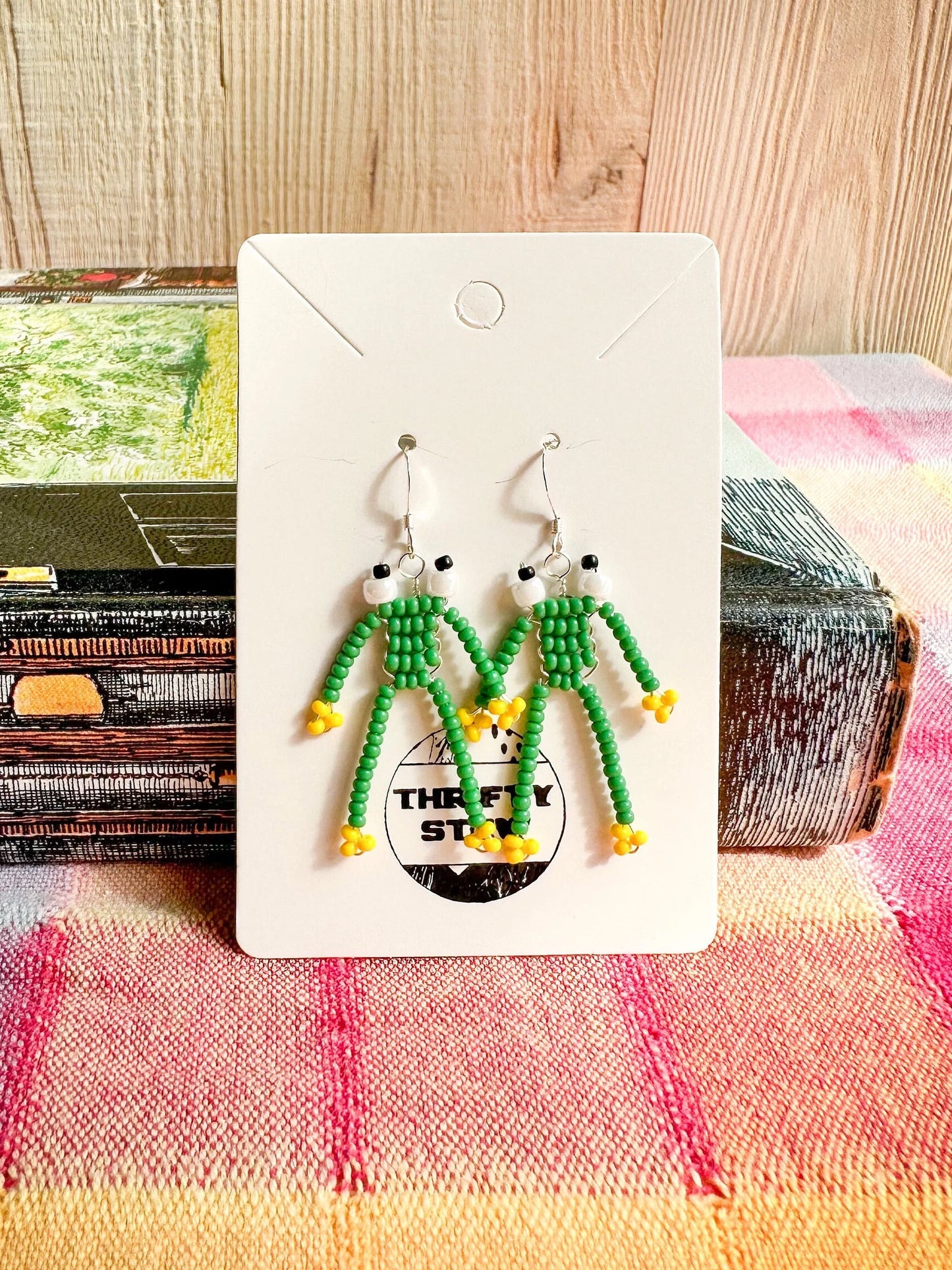 Frog Earrings - Handmade Beaded Silver Frog Earrings